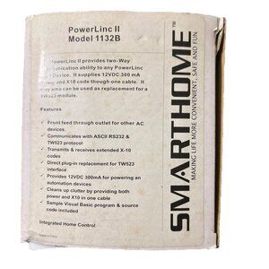 SmartHome PowerLine Model 1132B Input: 120VAC 50mA 60Hz pass through 120vac 15A